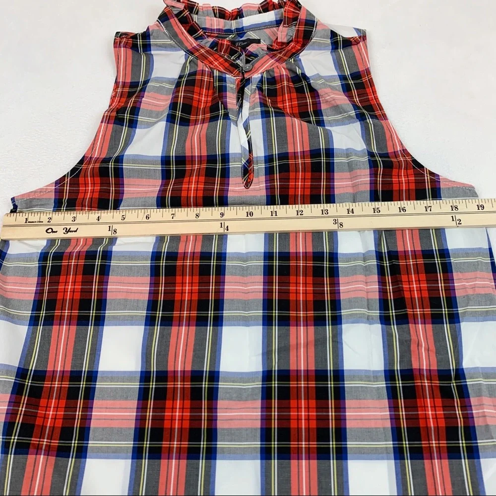 J Crew Ruffle Neck Cotton Plaid Top Holliday‎